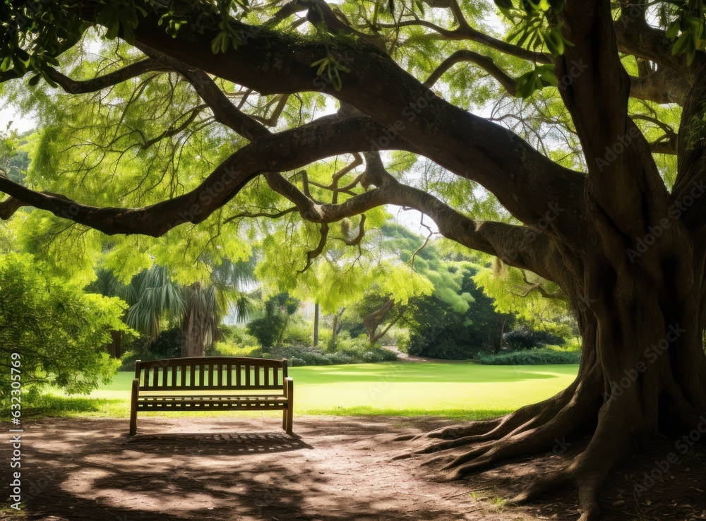 Bench under a tree in sydney park