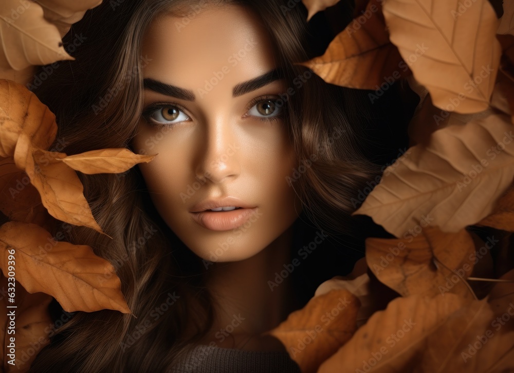 Woman portrait in autumn leaves