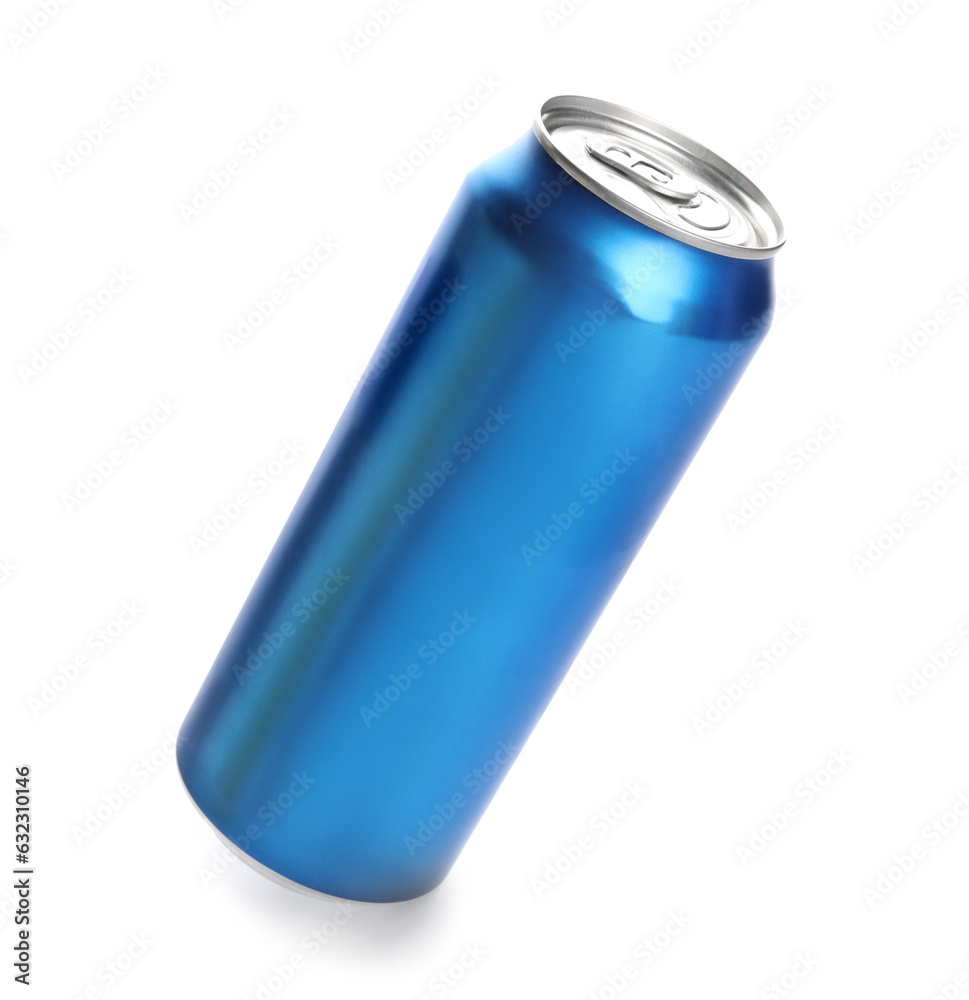 Blue can of fresh soda isolated on white background