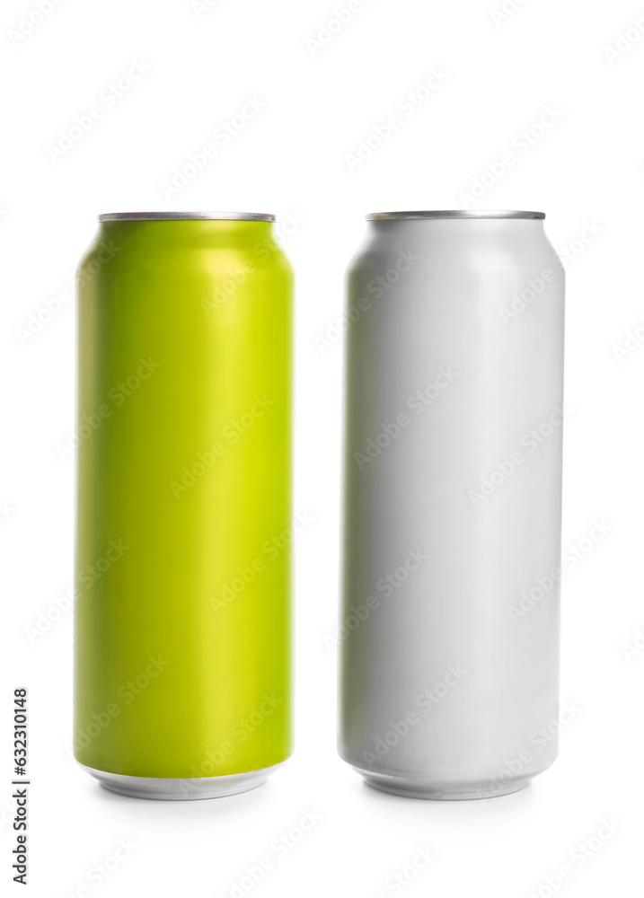 Cans of soda isolated on white background