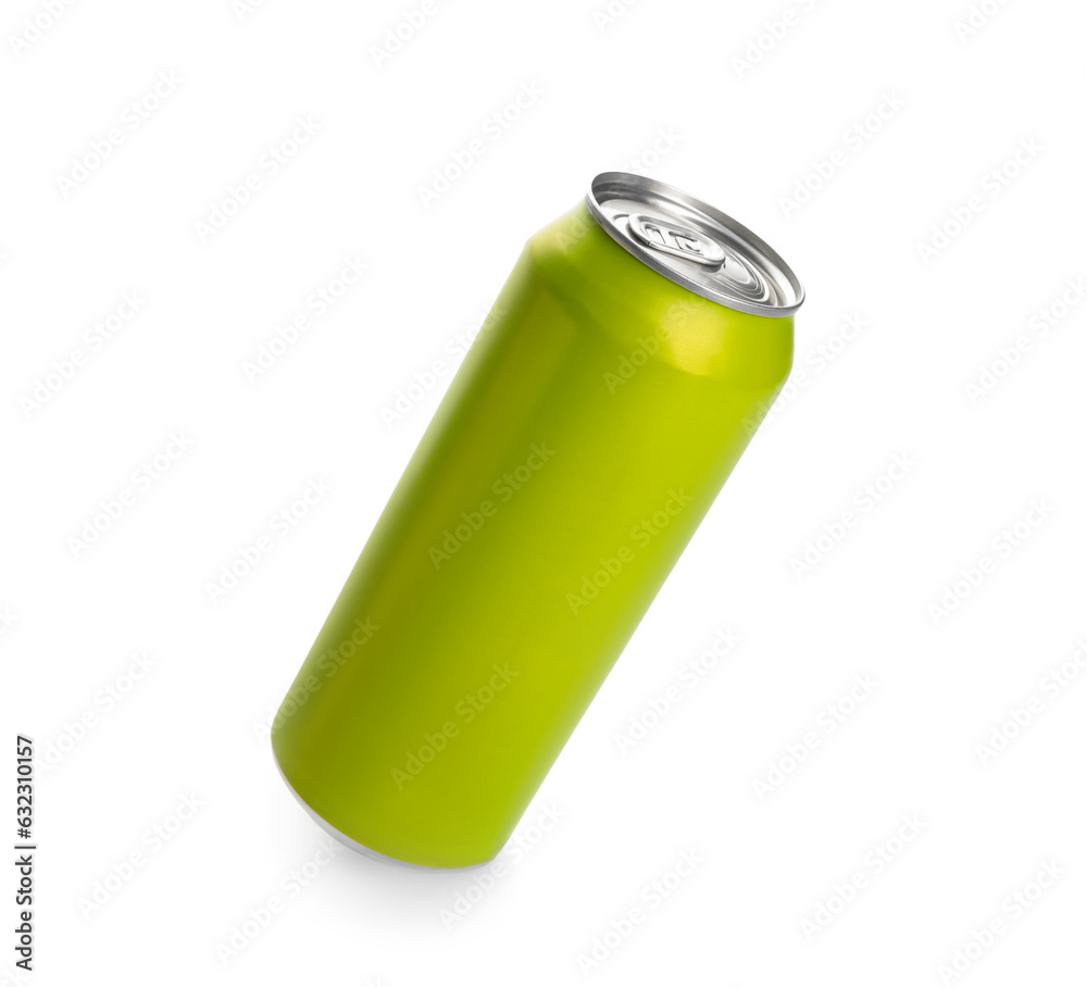 Green can of fresh soda isolated on white background