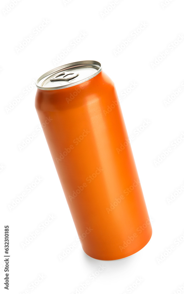 Orange can of fresh soda isolated on white background