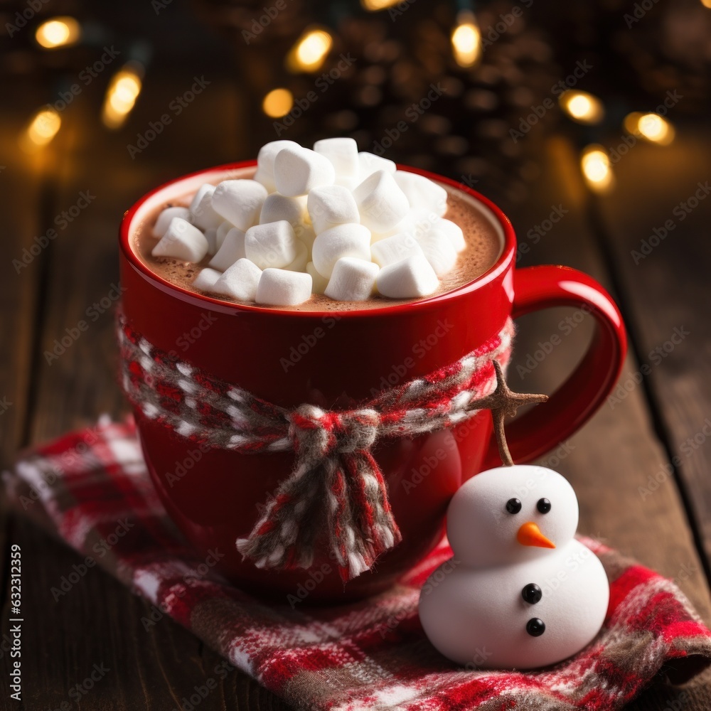 An amazing photo of gourmet hot cocoa in a beautiful Christmas mug