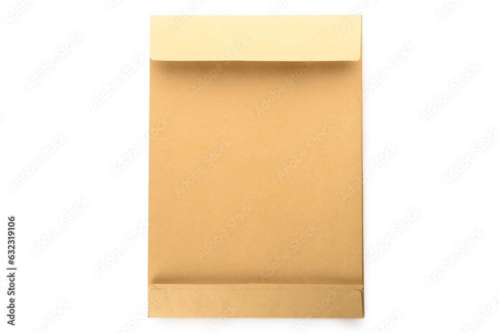 Craft paper envelope on white background