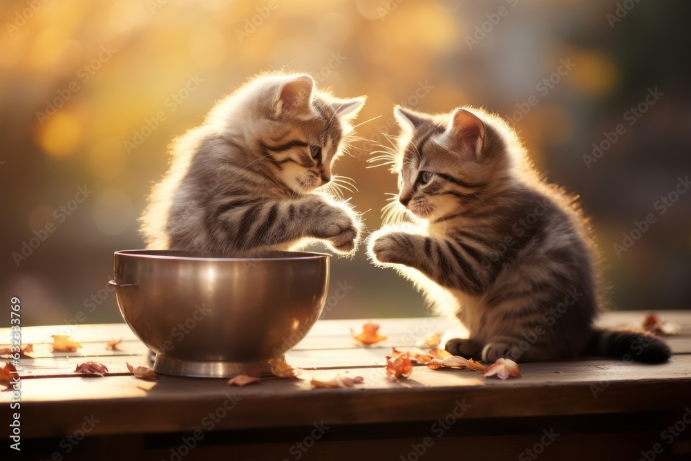 Cute kitten with food