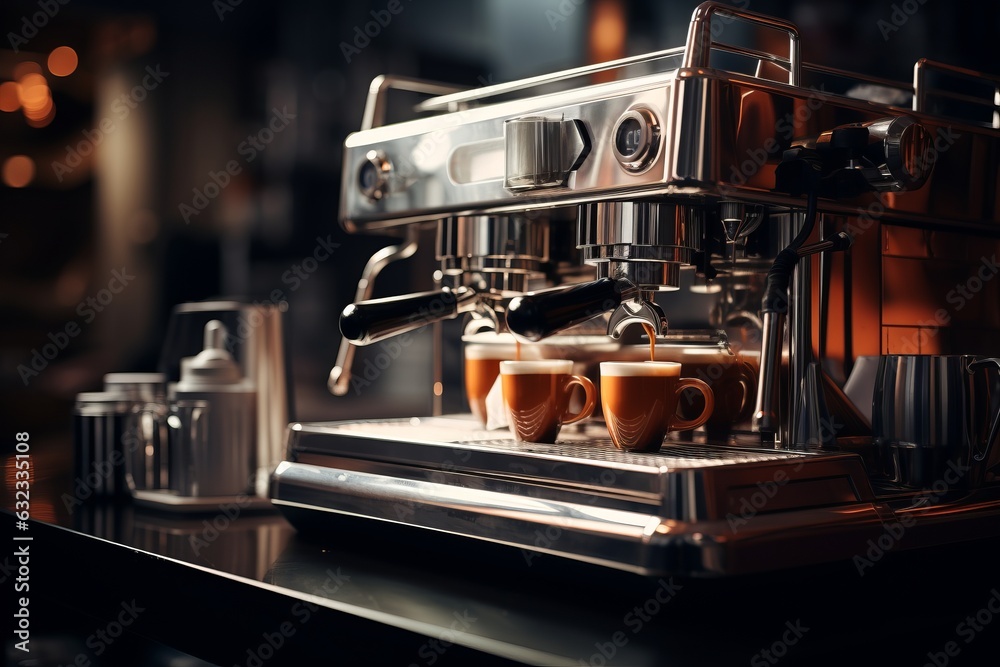 Cup of coffee being drained by espresso brewing machine,