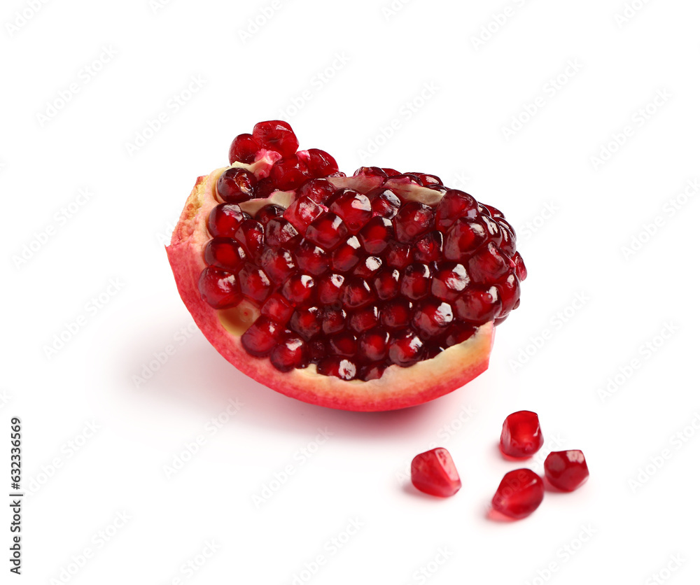 Piece of fresh pomegranate on white background