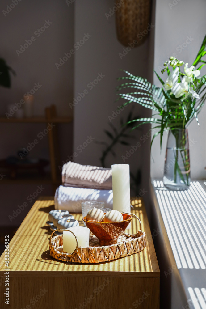 Spa composition on table in beauty salon