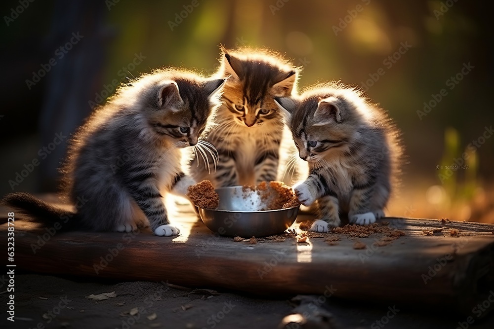 Cute kitten with food