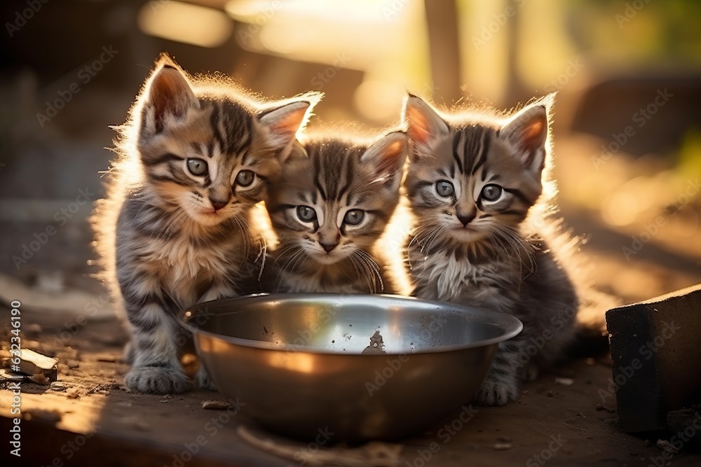 Cute kitten with food