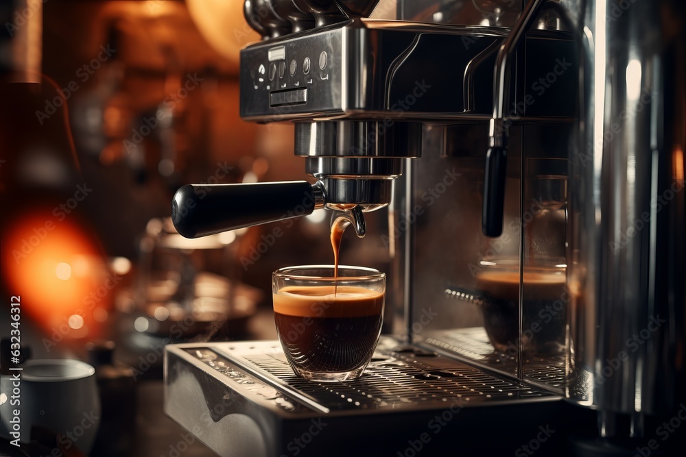 Cup of coffee being drained by espresso brewing machine,