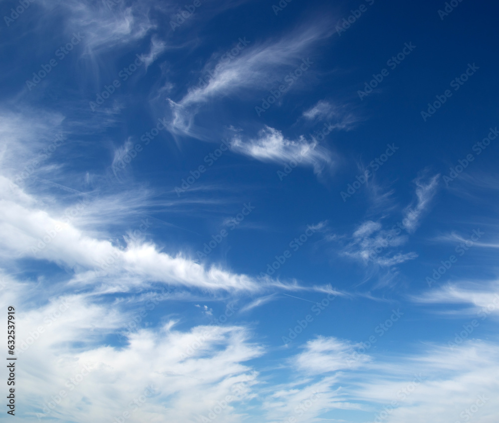 White fluffy clouds in the sky.