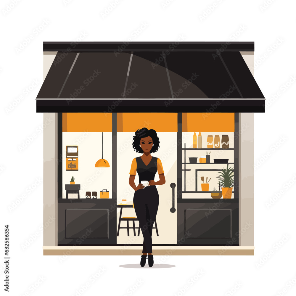 black woman business owner shop front vector isolated illustration