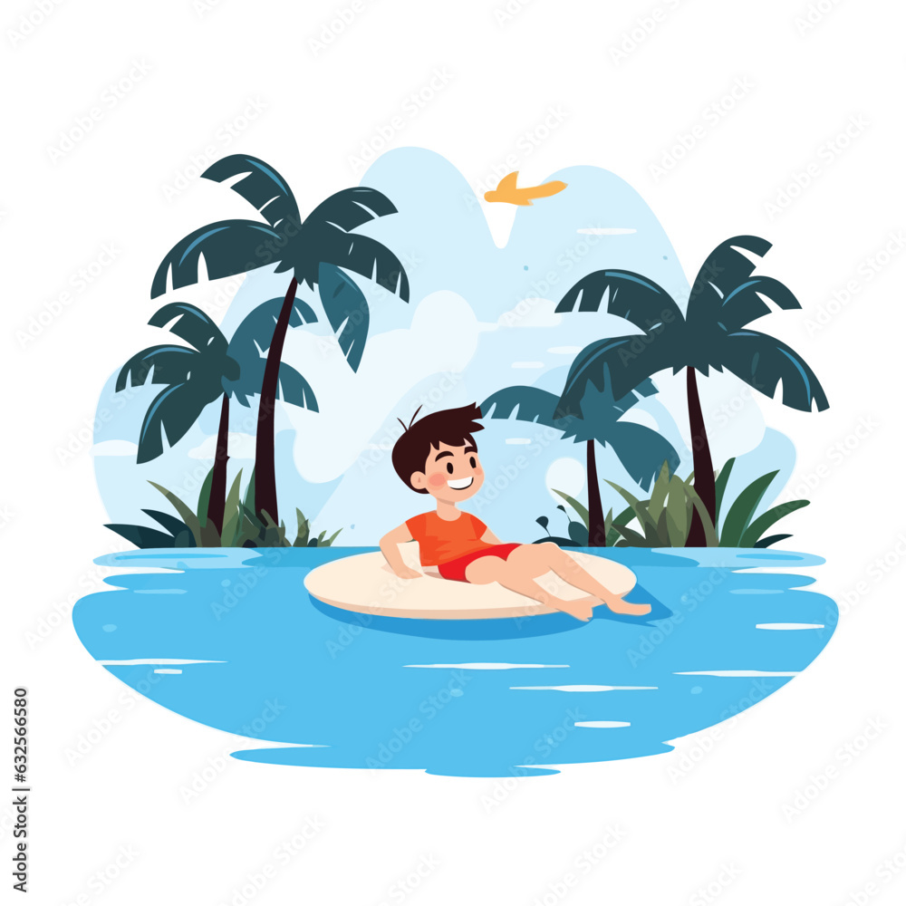 kid swiming in pool vector flat minimalistic isolated illustration