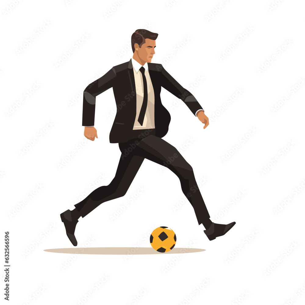 man in business suit playing soccer vector flat isolated illustration