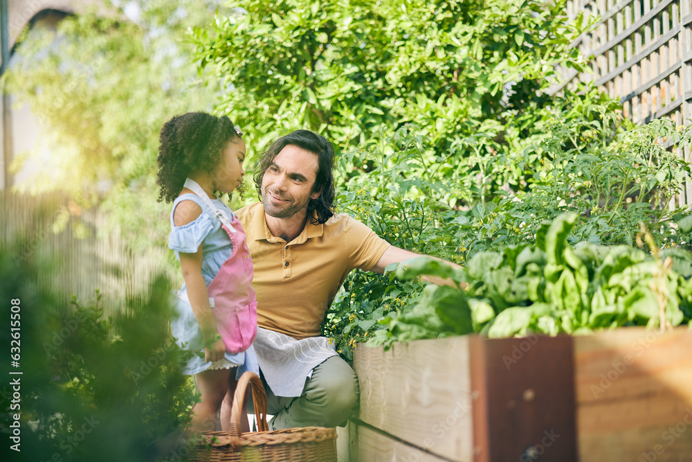 Gardening, dad and child with plants, teaching and learning with growth, backyard and nature. Small 