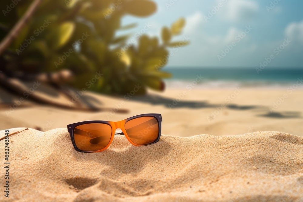 Sunglasses on a sandy island