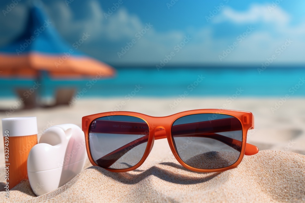 Sunglasses on a sandy island