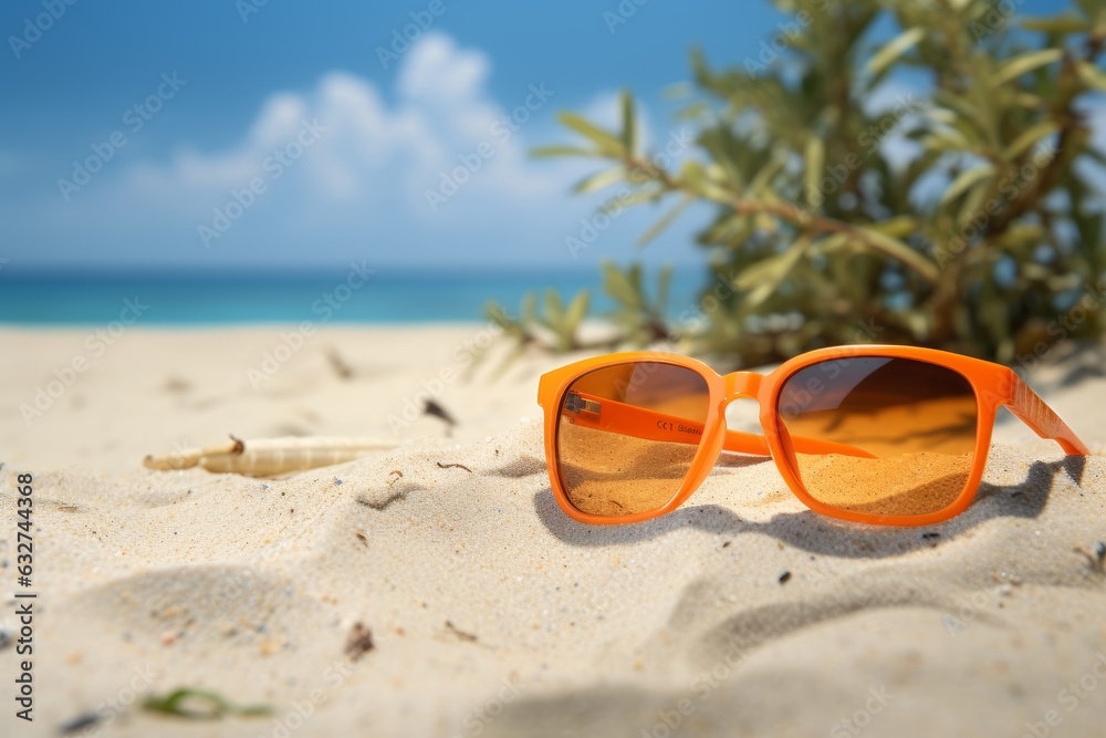 Sunglasses on a sandy island