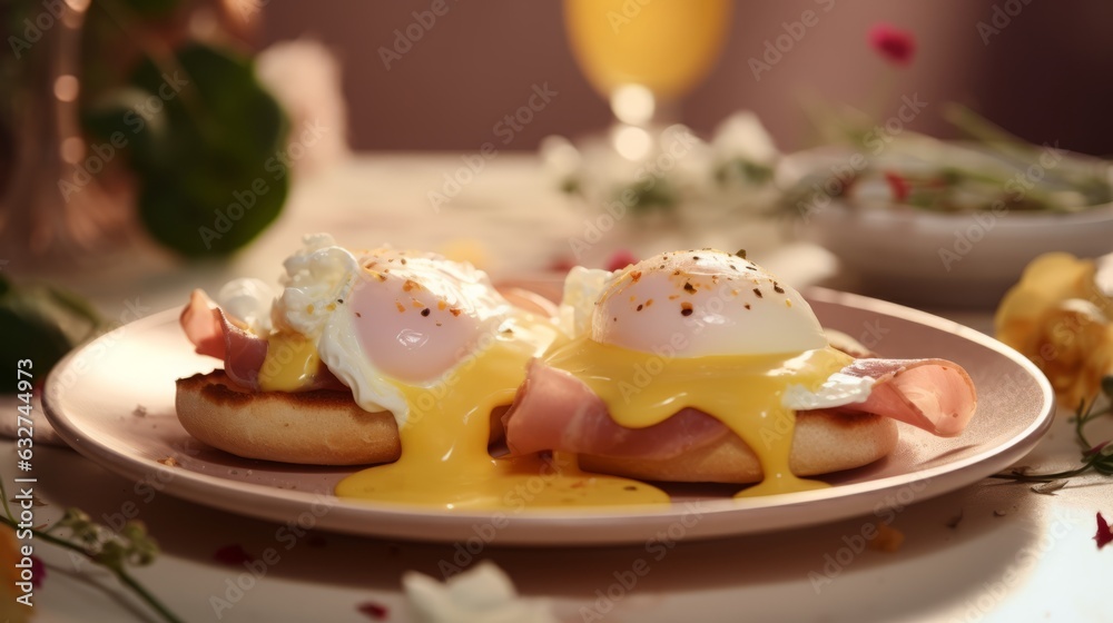 Eggs benedict with ham and shaved ham