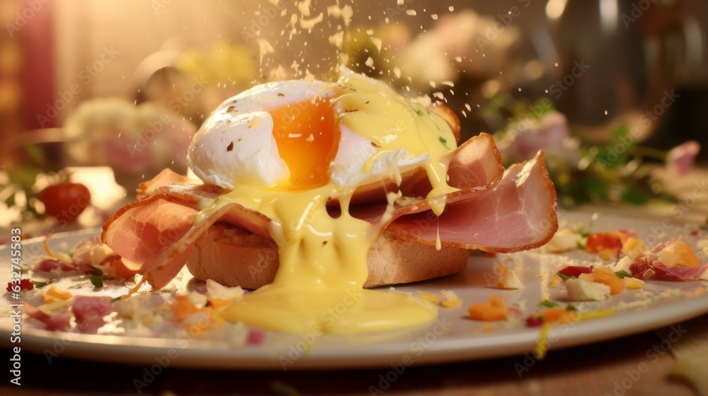 Eggs benedict with ham and shaved ham