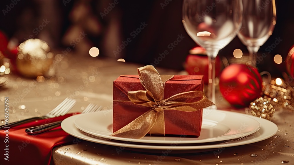 Christmas table with gift boxes