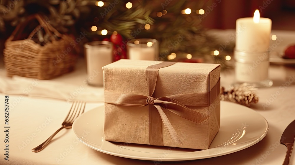 Christmas table with gift boxes