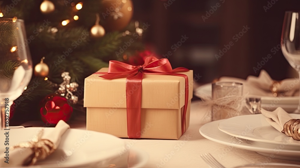 Christmas table with gift boxes