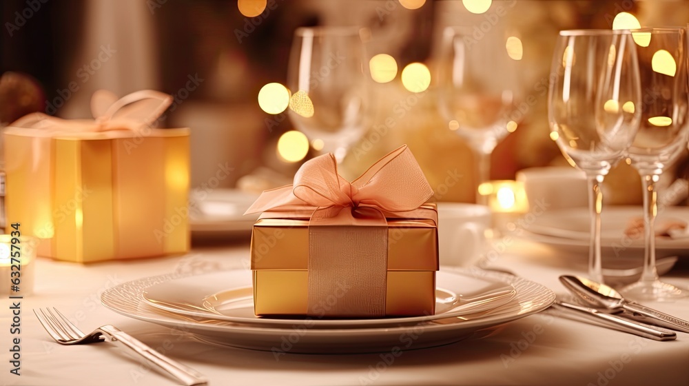 Christmas table with gift boxes