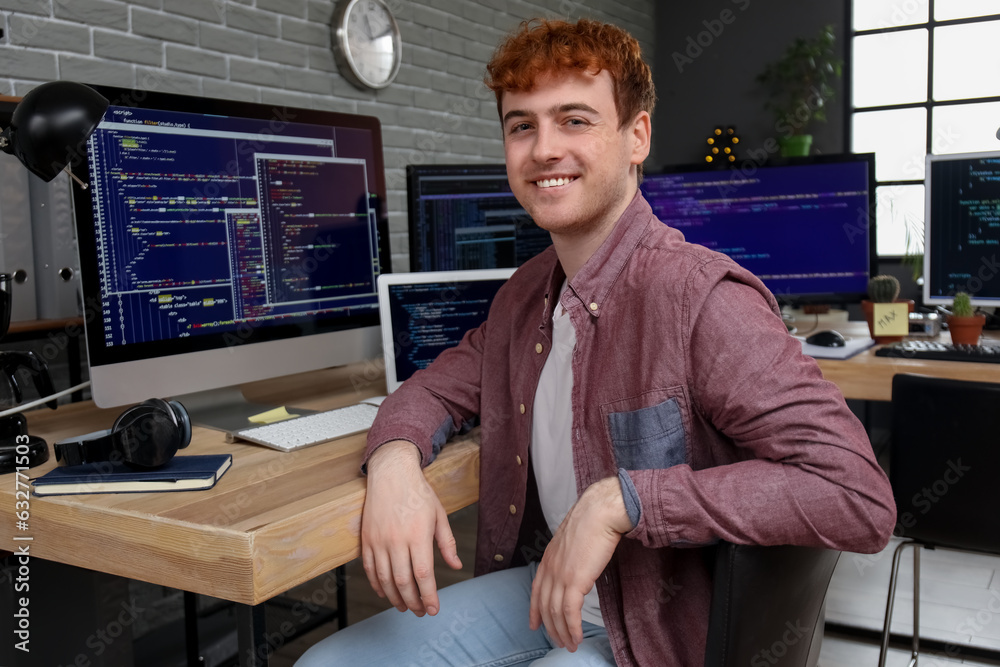 Male programmer working at table in office