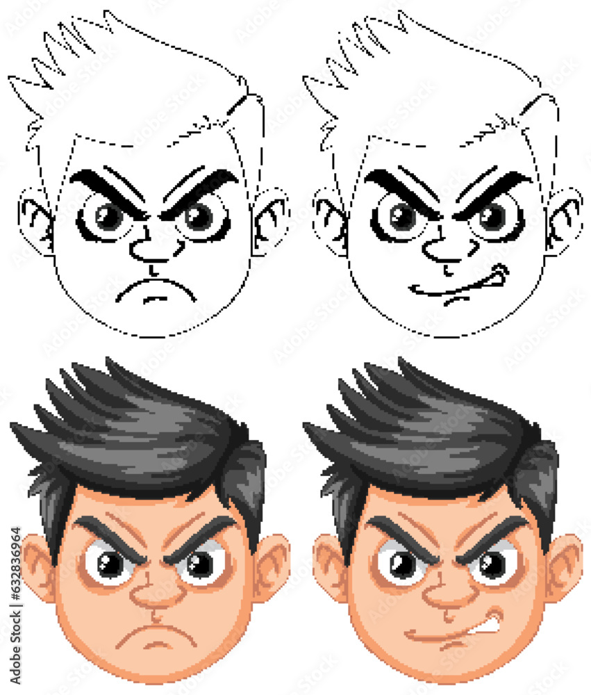 Angry Boys Facial Expression Cartoon