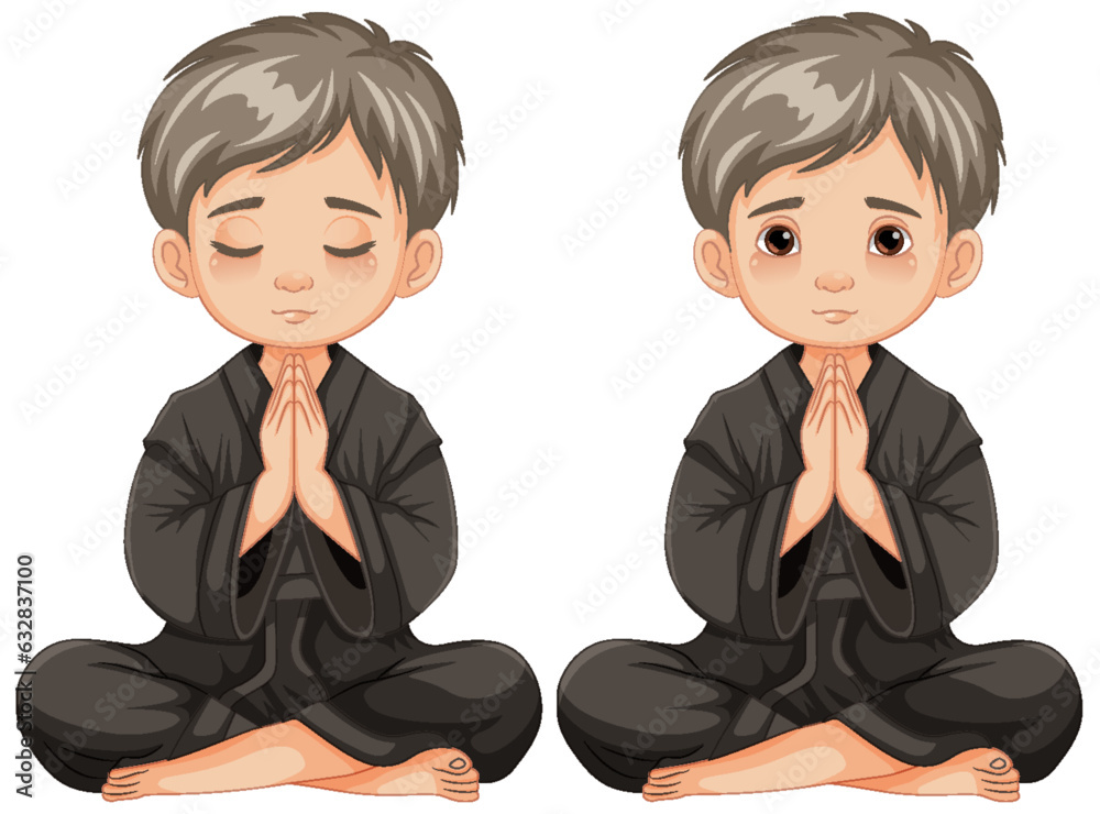 Boy Praying with Open and Closed Eyes