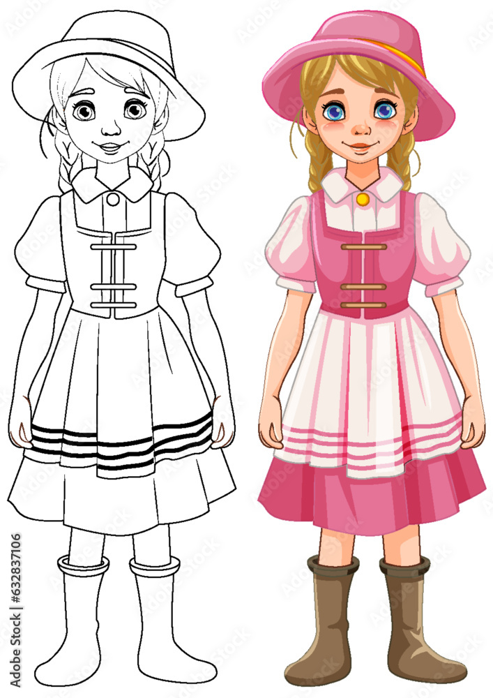 Outline of Woman in German Bavarian Outfit