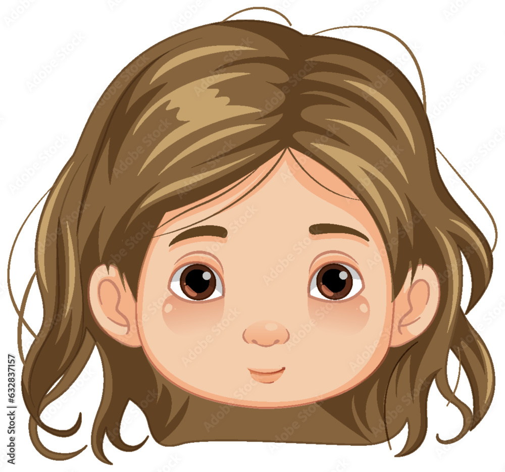 Cute Girl with Brown Hair Cartoon