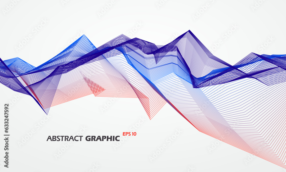 Lines in color gradient make up the graphic of an abstract mountain, vector illustration.