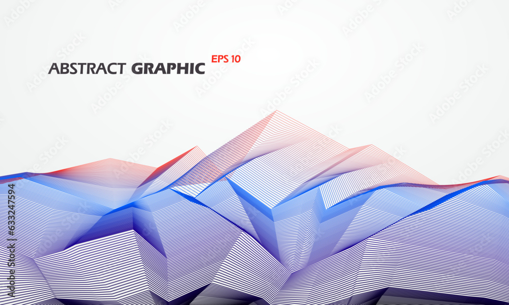 Lines in color gradient make up the graphic of an abstract mountain, vector illustration.