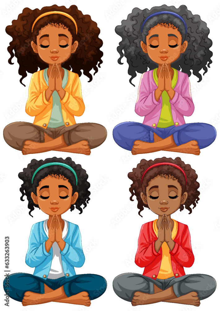 Curly-haired Woman Meditating in Colorful Attire