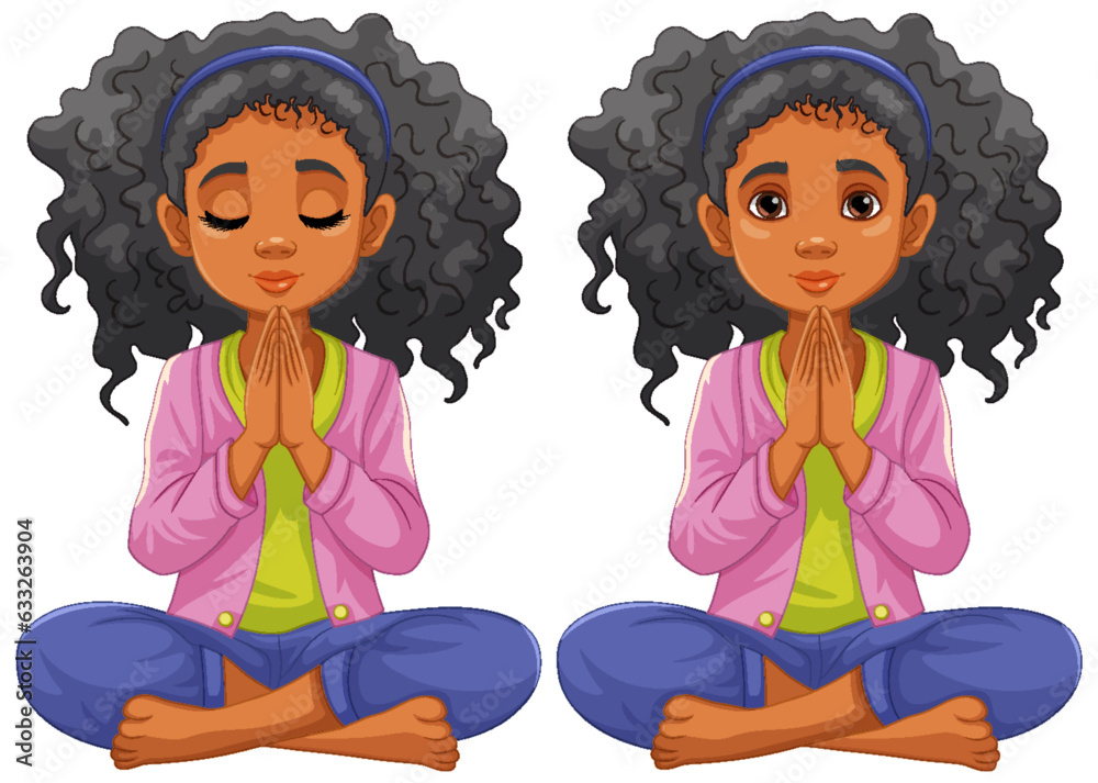 Curly Hair Woman Praying in Meditation