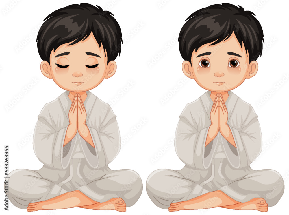 Boy Praying with Open and Closed Eyes