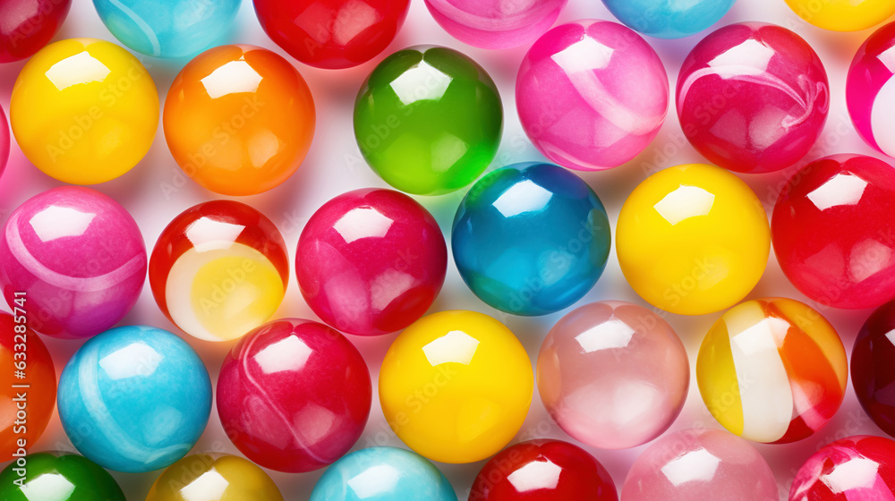 Top view on large colorful jawbreaker candies background. Gum colorful balls. Generative AI