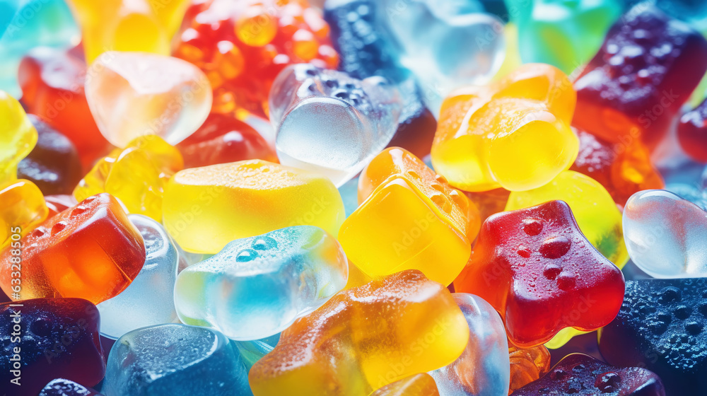 Fruit jelly candies background. Colorful sweet backdrop. Generative AI