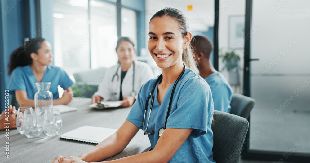 Woman, face or nurse in hospital meeting for medical planning, life insurance medicine or treatment 