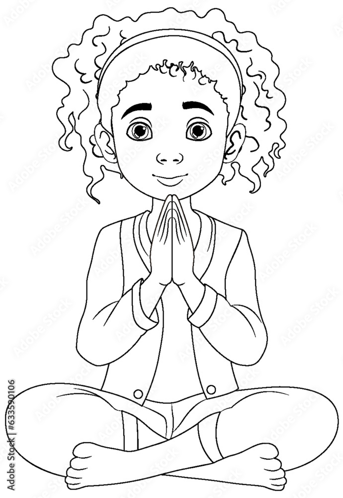 Curly-haired Woman Praying and Meditating with Open Eyes