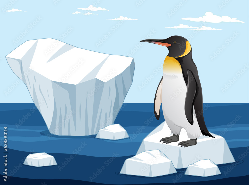 Penguin Standing on Ice in Arctic