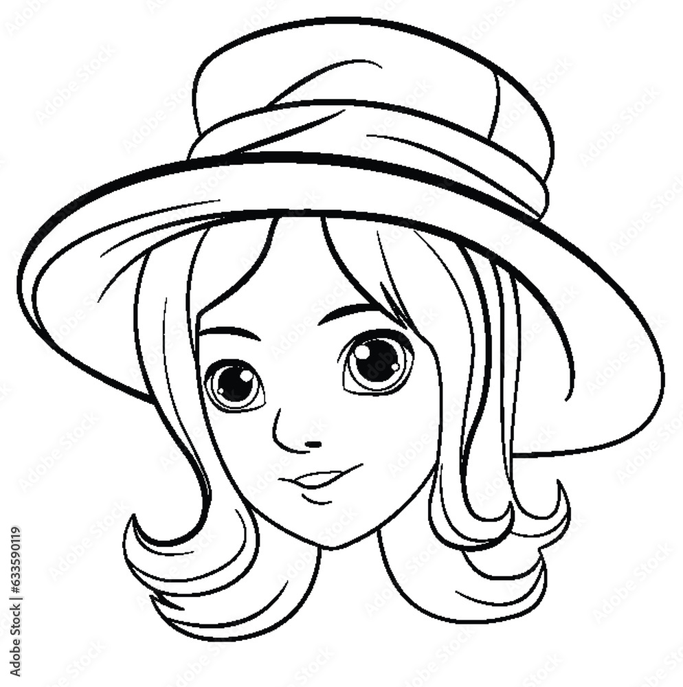 Vintage Hat-Wearing Woman Outline