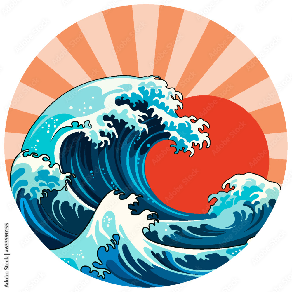 Japanese Wave: Red Sun and Retro Background