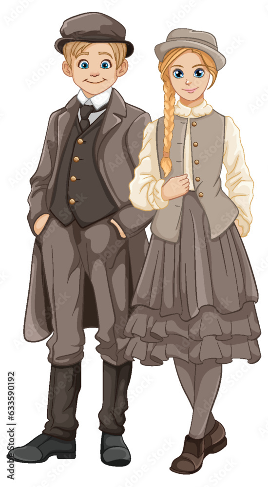 Happy Young Couple in Vintage Attire