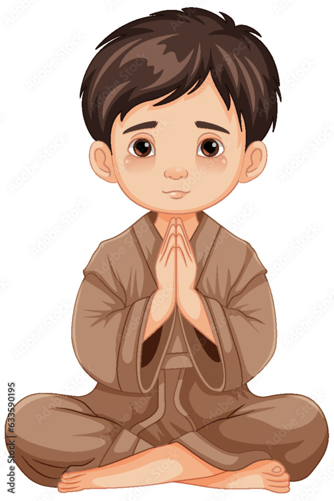 Boy Sitting and Praying to Meditate