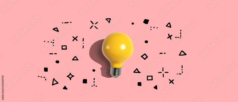 Idea light bulb with hand drawing sketch - Flat lay