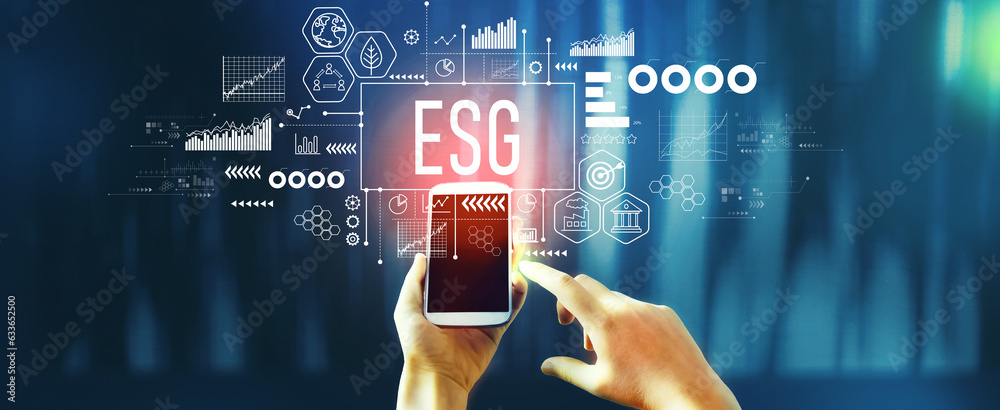 ESG - Environmental, Social and Governance concept with person using a smartphone